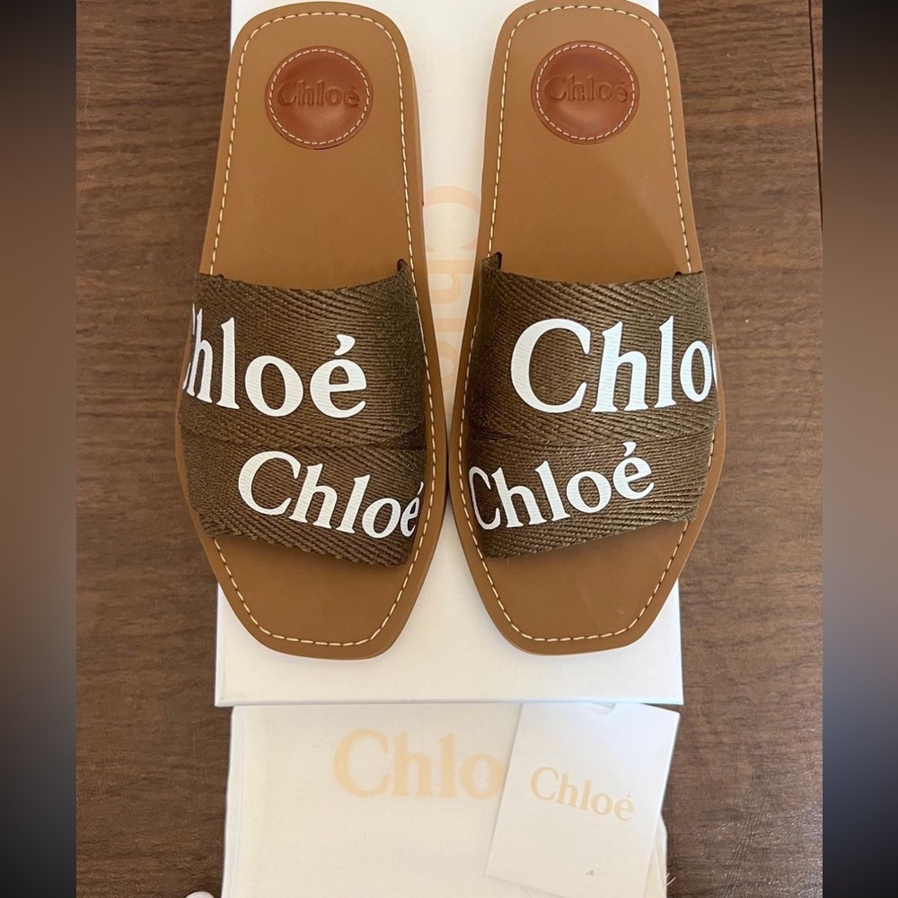 Chloé Woody Linen Slides